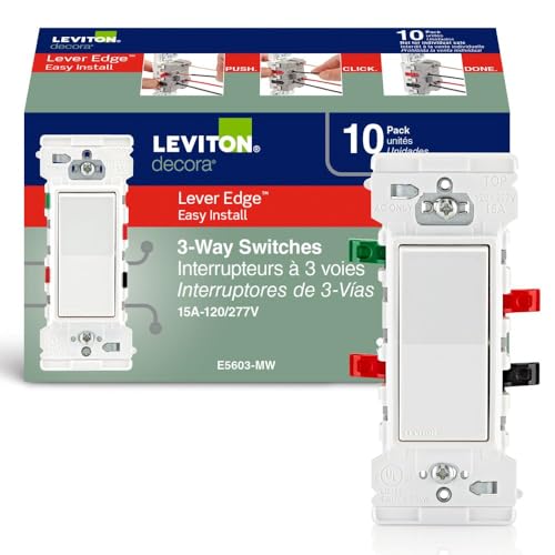Image of Leviton Lever Edge 15 Amp 3-Way Rocker Switch, 10-Pack, E5603-MW, White