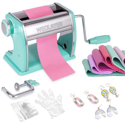 Polymer Clay Press Machine,Clay Roller Machine,Includes Non-Stick Sheets,Gloves,Clamp and Hand Crank,Stainless Steel Polymer Clay Tools for Clay Earring Making,7 Thickness Clay Pasta Machine
