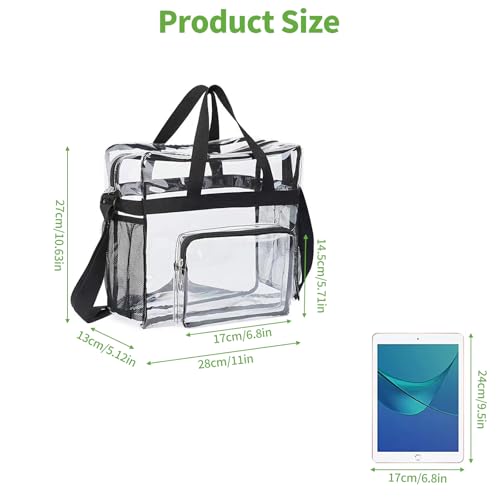 Transparente Tragetasche, PVC Tasche Clear Bag, 28 x 13 x 27cm Tasches Durchsichtig mit Reißverschlusstaschen, Bib Tasche Durchsichtig Stadion Zugelassen, Transparente Tasch für Bibliothek, Stadion