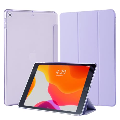 4UBonLife Case for iPad 9th/8th/7th Generation 10.2 inch 2021/2020/2019, Slim Stand Protective Case with Translucent Frosted Hard Back Cover Shell, Lilac Purple