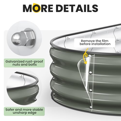 Image of Pattiumo Galvanized Raised Garden Bed 6x3x1 FT, Oval Metal Raised Garden Bed Outdoor Planter Box with Open Bottom, Rust-Resistant Steel Garden Bed for Vegetables Herbs Flowers, Easy Assembly