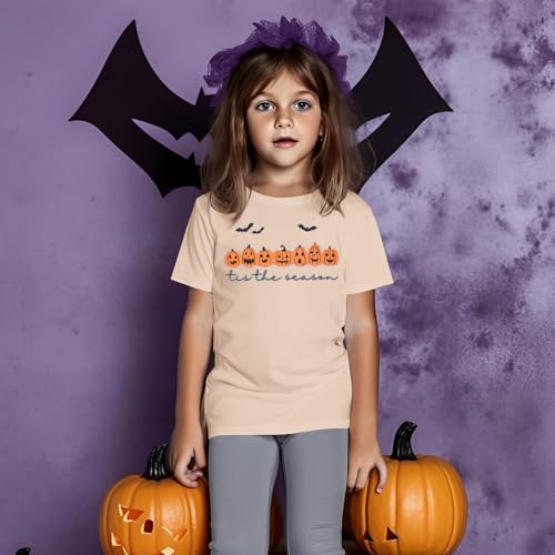 Image of Kids Boy Girl Halloween Shirts Pumpkin Face T-Shirt Spooky Tops Tis The Season Tees Short Sleeve Clothes 7-12 Years