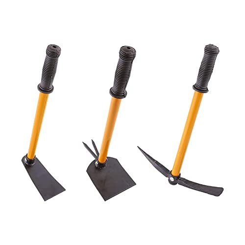 Image of Cinagro (Set of 3) Gardening Tool Set, Heavy-Duty Metal Construction, Rust-Free, Garden Hoe, Garden Tiller & Garden Hand Hoe with 2 Prongs (Yellow)