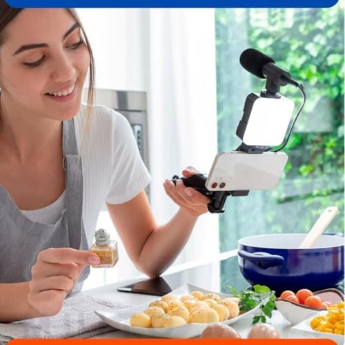 Kit Gravação Premium – Tripé Ajustável + Microfone + LED + Contro...