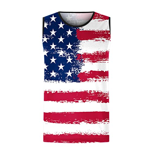 Pbtto Men's Patriotic American Flag Tank Tops 4Th July Retro Patriotic Usa Stripes And Star Shirts Sleeveless Vest #TOP3