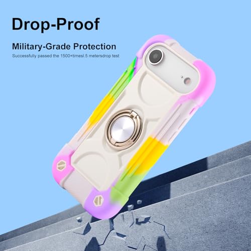 Image of MARKILL Compatible with iPhone with Built-in 360Rotating Ring Stand, Military Grade Drop Protection Full Body Rugged Heavy Duty Case Durable Cover (Rainbow White, iPhone Air)