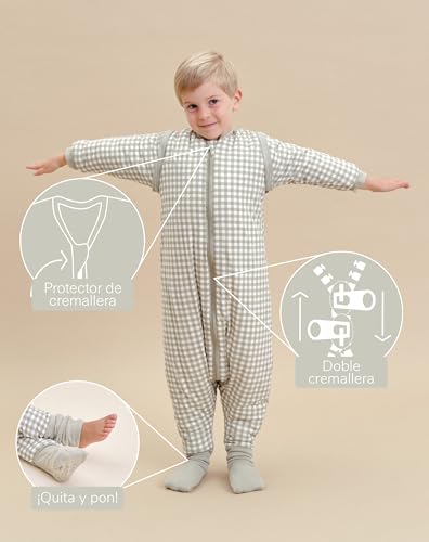 molis&co. Pijama manta com mangas destacáveis, meias antiderrapantes, TOG 2,5 estampado Mint Tea, 100 % algodão, certificado Oeko-Tex 100, 2 anos