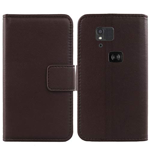Lankashi Flip Echt Leder Tasche Für Doro PhoneEasy 530X 2.4 Hülle Lederhülle Handyhülle Handy Tasche Book Brieftasche mit Kartenfächer Schutz Abdeckung Premium Cover Hülle Etui (Dark Braun)