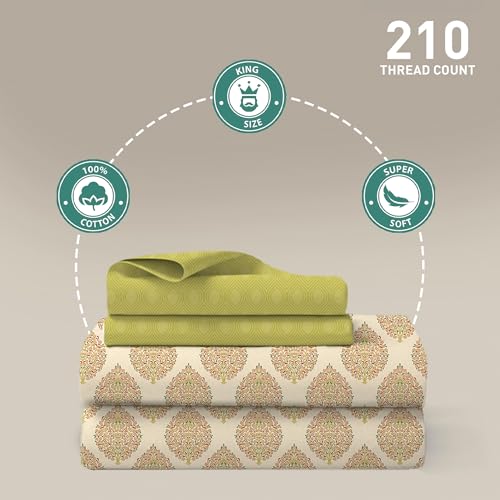 Image of MYTRIDENT Soft Comfort Bedsheet for Double Bed, 100% Cotton Bedsheet, Soft and Breathable, King Size Bedsheet with 2 Pillow Covers - Soft Paisley