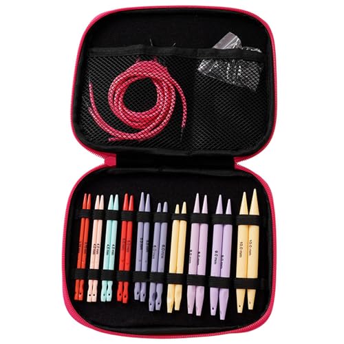 مجموعة ابر حياكة دائرية ملونة من 10 ازواج مع حافظة بسحاب، ابرة حياكة ملونة قابلة للتبديل 3.75 ملم - 10 ملم من اكس اي جي زد ال اتش