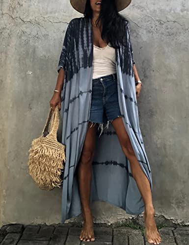 Image of Bsubseach Stylish Tie Dye Open Front Long Kimono Swimsuit Coverup for Women | Loose Fit Boho Style Bathing Suits Cardigans,Summer Causal Resort Wear