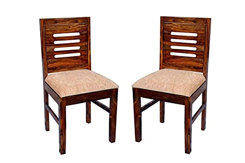 Image of VK Furniture Sheesham Wooden Dining Chair Set of 2 for Home & Restaurant | Solid Wood Dining & Study Chair for Living Room Office | Comfortable Cushioned Seat (Brown, Set of 2)