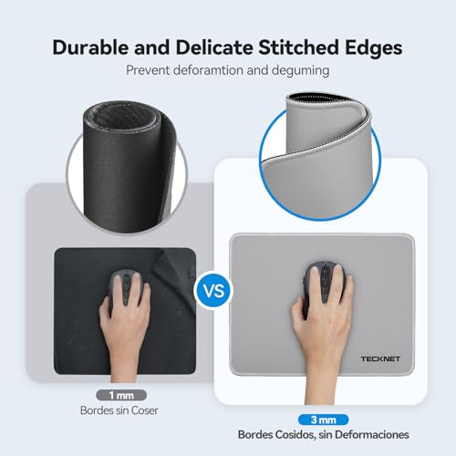 Image of TECKNET Mouse Pad with Anti-fray Stitching, Waterproof Surface & Non-Slip Rubber Base with Stitched Edges Gaming Mouse Mat for Laptop,Compatible with Laser and Optical Mice - Grayish White