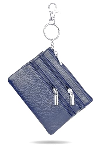 Image of iToolai Genuine Leather Small Coin Purse Pouch Mini Wallet with Zipper Keychain for Men(3.54 x 4.33 inch, Navy Blue)