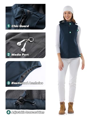 Chaleco con capucha para mujer con forro polar térmico y cortavientos 7