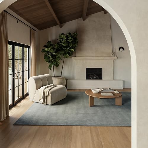 Image of Hand-Tufted Woolen Large Carpets for Living Room 10x14 feet Solid Grey Plain Anti-Skid Area Rug High Pile Thick Carpet & Rugs for Hall & Bedroom