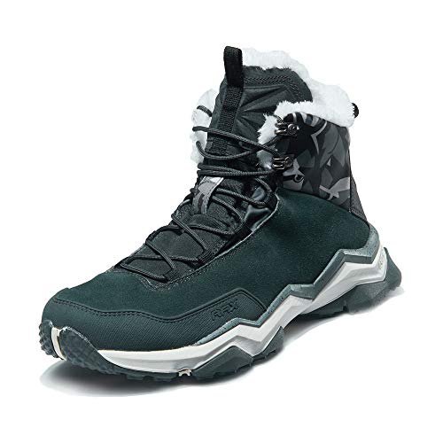RAX メンズ 冬用 スノーブーツ ハイキング アウトドアシューズ フルファー裏地 ハイトップ, ブラック, 9.5