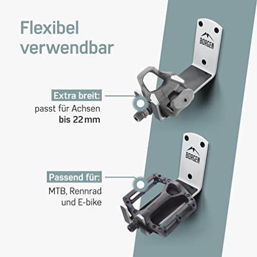 Borgen Fahrrad Wandhalterung mit 30 kg Tragkraft - Pedal Fahrradhalterung Wand für E-Bike, MTB und Rennrad