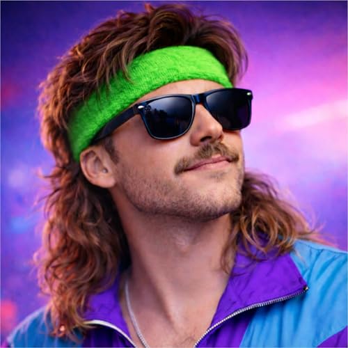 TK Gruppe Timo Klingler 3 in 1 Schweißband grün Set mit Stirnband - als Accessoire Vokuhila Kostüm zu Retro neon 80er 90er Outfit Fasching & Karneval(Schweißband Set Neon Grün)