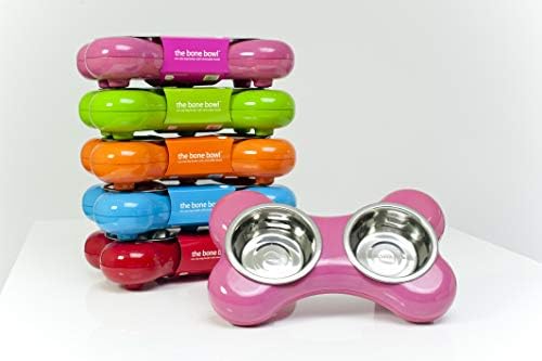 HING Bone Non Slip Dual Dog Feeding Station with Removable Bowls, Small/Medium, Orange