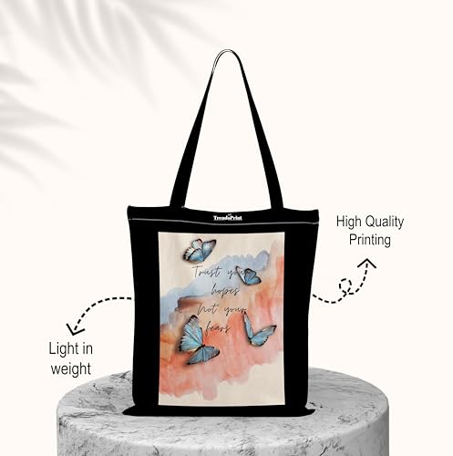 Image of TrendoPrint Canvas Tote Bags for Women with Zip, College Bag for Girls, 100% Organic Cotton Tote Bag for Shopping, Travel & Beach