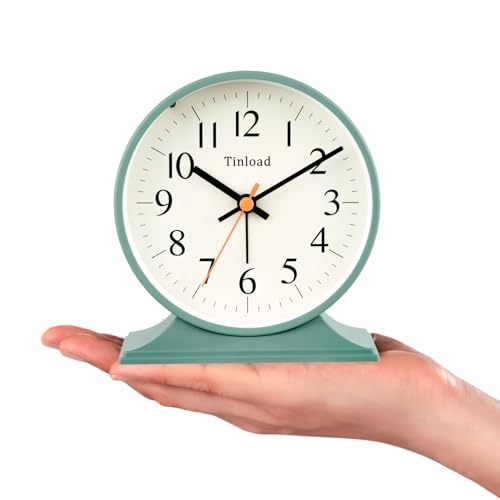 Image of 4.5 inchRetro Analog Alarm Clock,Vintage decor , Super Silent Non Ticking Small Clock with Manual Light, Snooze, Battery Operated, for Bedroom, Living Room, Office,Nightstand, Bedside, Desk ,Table(Green)