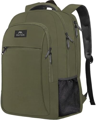 MATEIN 15.6 Inch Travel Laptop Backpack, Durable Computer Backpack for Women Men with USB Charging Port, Lightweight Fashion Water Resistant Traveling Backpack Casual Daypack for College Offic, Green