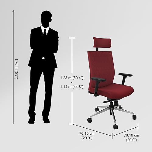 Image of Interio by Godrej Prime High Back Ergonomic Premium Cushioned Office /Study /Revolving Chair, 1 Year Warranty, Height Adjustable Chair with Adjustable Armrest, Steel Base (Milan Red)