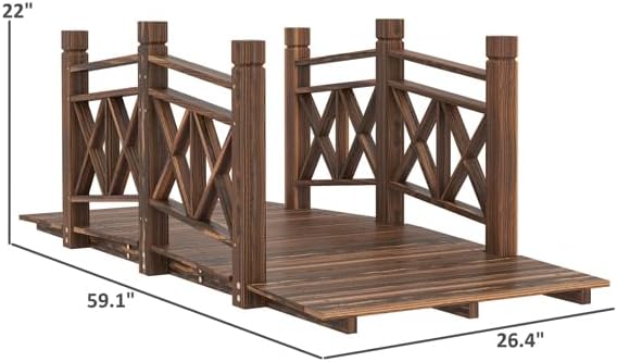 4.7FT Wooden Garden Bridge Arch Stained Finish Footbridge Decorative Backyard Bridge with Double Safety Railings Outdoor Lawn Pond Walkway for Garden Yard Patio Courtyard Farm Creek