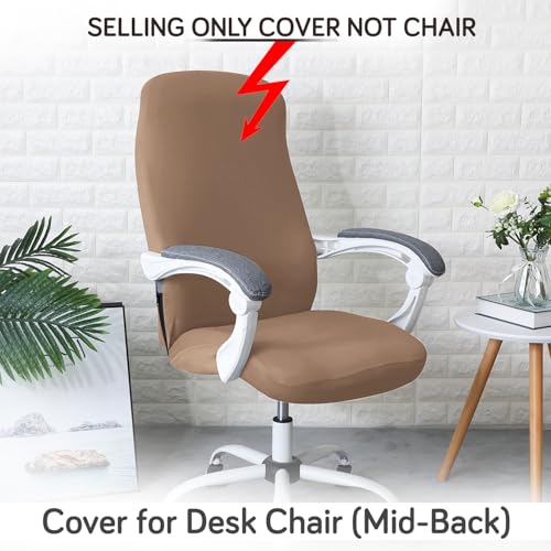 Image of HOKIPO 'SereneSolids' 140 GSM Office Chair Cover for Desk Chair (Mid-Back) - Stretchable Fabric, Washable, Durable & Anti-Slip - Fits Mid-Back Office Chairs, Dark Camel (AR-5221-DCML-M)