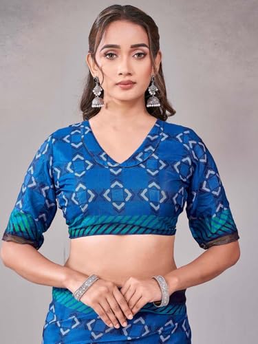 Image of Satrani Women's Silk Printed Saree with Unstitched Blouse Piece