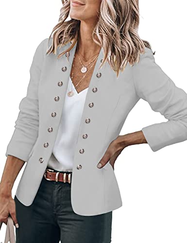 GRAPENT Women's Grey Work Office Chic Long Sleeve Solid Open Front Blazer Suit Cardigan Outerwear X-Large (Fits US 16-US 18)