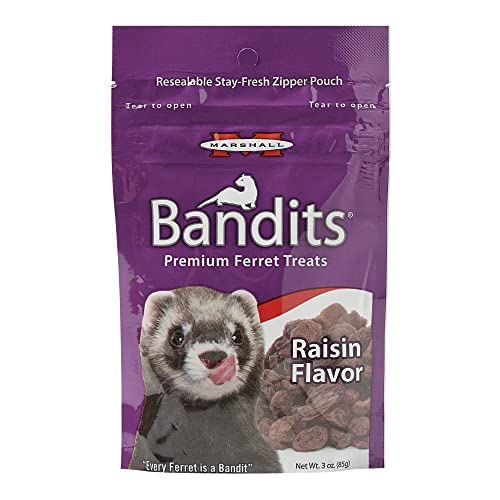 Marshall Pet Products Natural High-Protein Bandit Semi-Moist Chew Treats, with Raisin Flavor, for Ferrets, 3 oz