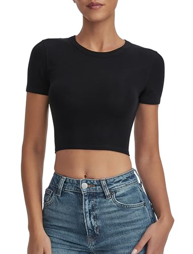 Short Sleeve Crop Tops for Women Classic Ribbed Slim Fit T-Shirt Summer 2025 Trendy Basic Tee