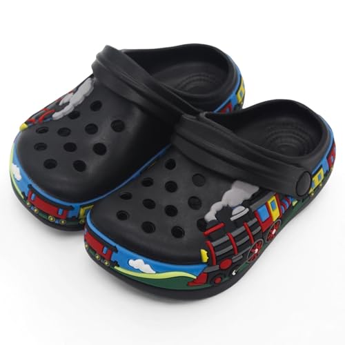 Image of Boys Girls Toddler Clogs Little Kids Slip on Slides Sandals Slippers Cute Cartoon Train Pattern Garden Clogs Summer Indoor Outdoor Beach Pool Water Shoes