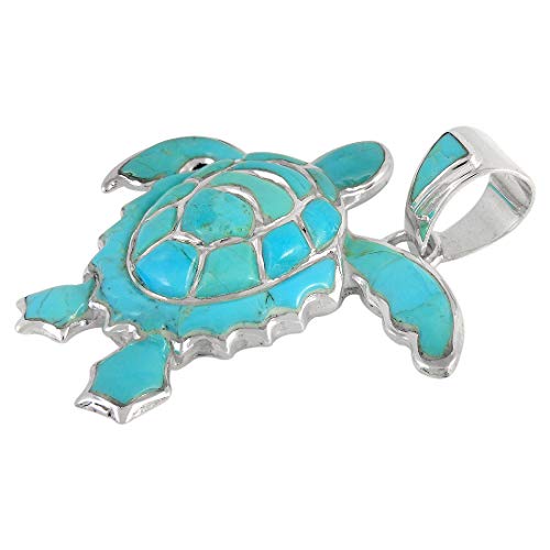 Turtle Turquoise Pendant Necklace Sterling Silver 925 (Sterling Silver Pendant with 20" Stainless Chain)3