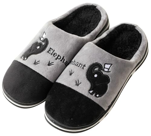 Unisex Slipper Cartoon Elephant House Shoes Fuzzy Scuff Slippers Soft Comfy Memory Foam Non-slip Cotton Shoes for Women Men