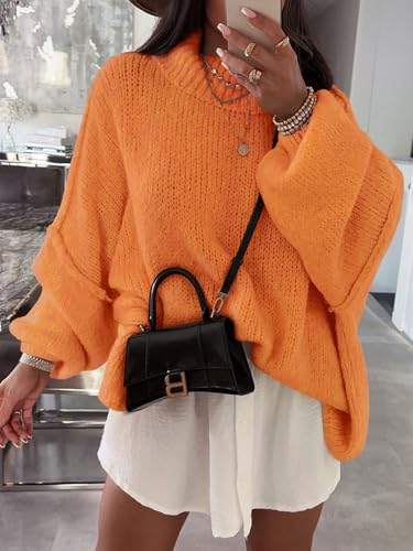 Image of Saodimallsu Womens Oversized Sweaters Mock Neck Batwing Long Sleeve 2026 Fall Trendy Ribbed Knit Casual Tunic Sweater