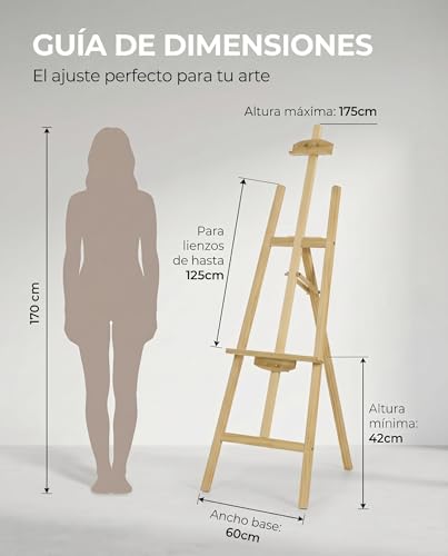 Miniatura 8 de Noogui - Caballete Pintura - Altura Regulable Hasta 175 Cm - Trípode Estable Con Refuerzo Metálico - Caballete Madera - Plegable Y Fácil De Transportar - Ideal Para Niños Y Adultos