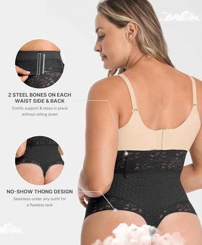 Image of SHAPELLX Tummy Control Thong Shapewear for Women Shaping Thong Body Shaper | Hook Zipper Closure, High Waist, AirSlim, back support, anti-slip, no dig, Faja Panty, under dress, no panty lines, Polka Dot