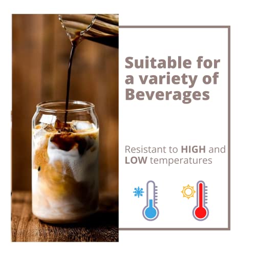 Rechano [4 Pack, 20 Oz] Can Shaped Tumbler Cup With Bamboo Lids And Glass Straws, Large Beer Glasses, Clear Drinking Glass Cup,Ideal For Ice Tea, Iced Coffee, Cocktail, Whiskey #TOP4