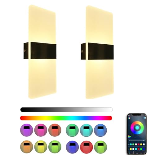 BOSITE Aplique Pared Interior, RGB Lampara de Pared Regulable, Apliques Pared Dormitorio con Control Remoto y App, Luz LED RGB 16 Millones de Colores, RGB Gaming Pared para Sala de Estar Festa