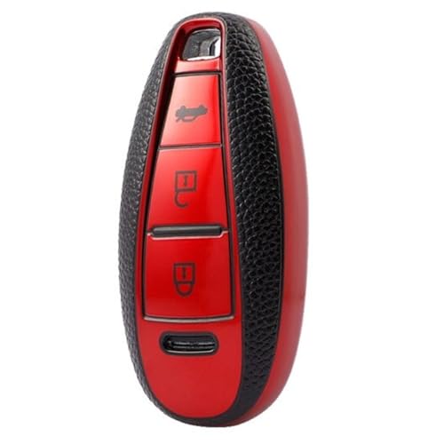 Image of JVCV Premium Soft TPU Leather Pattern Key Cover Compatible with Maruti Suzuki 3 Button Baleno Ciaz Vitara Brezza S Cross Swift Ignis and Toyota Urban Cruiser Smart Key (Red)