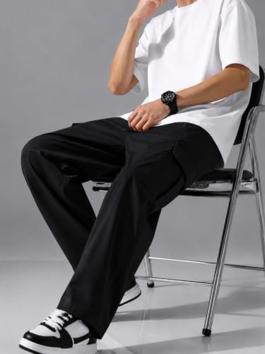 Image of Cargo Cotton Pants for Men's| Relaxed Fit Cargo Trousers| Multi Pocket Casual Streetwear Bottom| Drawstring Elastic Waistband Utility Pants for Men| Comfortable Lower for Men