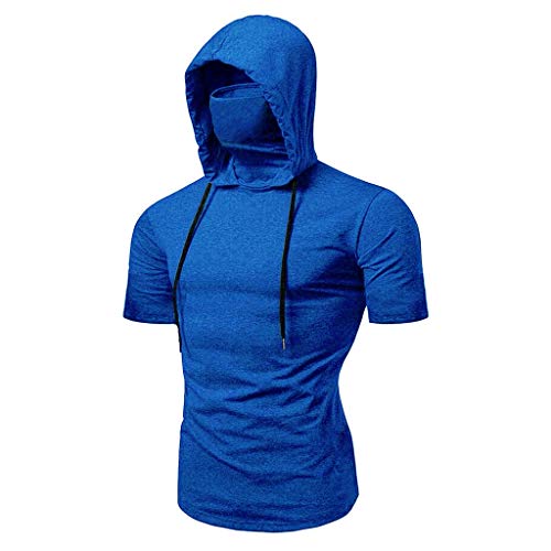 Mens Facemask Skull Pure Color Pullover Hoodies Long Short Sleeve Sleeveless Hooded Sweatshirt Tops Shirt Blouse with Side Half Zipper