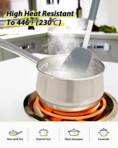 2 Pcs Silicone Solid And Slotted Spatulas Turners Set, Non-Stick Bpa Free High Heat Resistant Handy Kitchen Utensils For Cooking, Grill, Flipping Eggs, Fish, Pancake（Grey） #TOP2