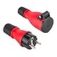 Electraline 92383 Packung mit 1 Gummi-Stecker + 1 Schuko-Steckdose IP54, mit automatischer Federabdeckung für den Freihandbetrieb, Rot/Schwarz