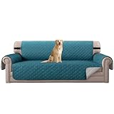 H.VERSAILTEX Reversible Quilted Sofa Cover Water Resistant Sofa Slipcover Washable Couch Cover with Non Slip Elastic Strap Furniture Protector for Kids, Dogs, Pets(Oversized Sofa, Dark Teal/Beige)