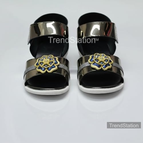 Image of ๐๐ซ๐๐ง๐๐๐ญ๐๐ญ๐ข๐จ๐ง:-Girls Trendy Sandals with Holographic Floral Strap, Welcro Style, Sandals |