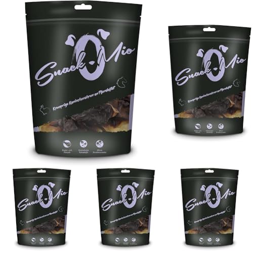 SnackOMio – Premium Hundesnack – knusprige Kaninchenohren an Pferdefilet, getreidefrei, 5er Pack (1 x 70g)